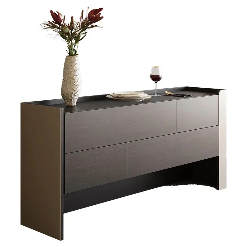 

Italian modern side cabinet saddle leather light luxury high-end retro design feeling wall locker