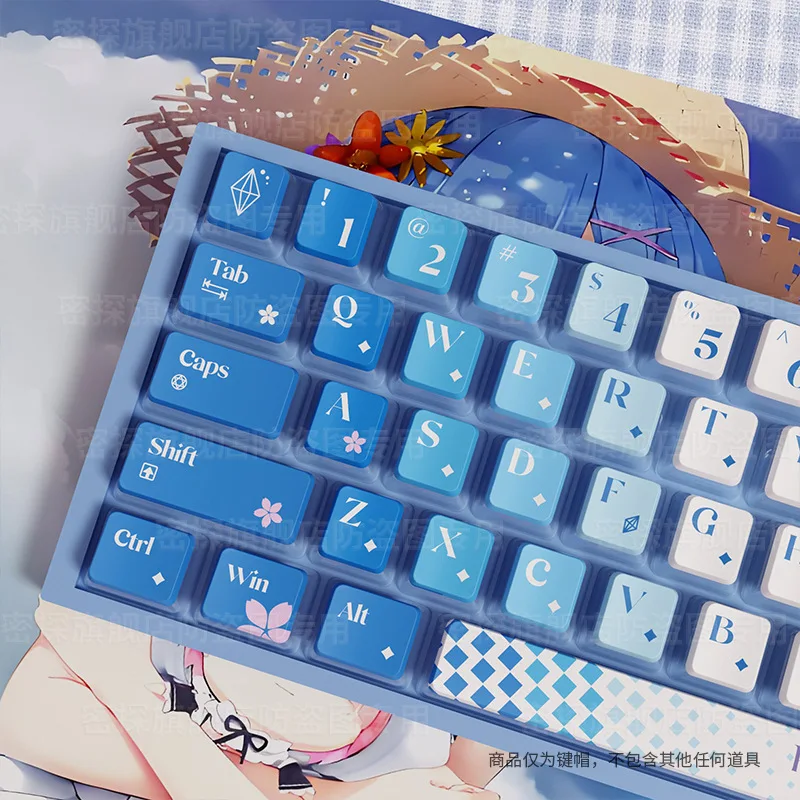 SPYSELF Rem Theme Four-Sided Translucent Pudding Keycaps PBT Material Heat Sublimation