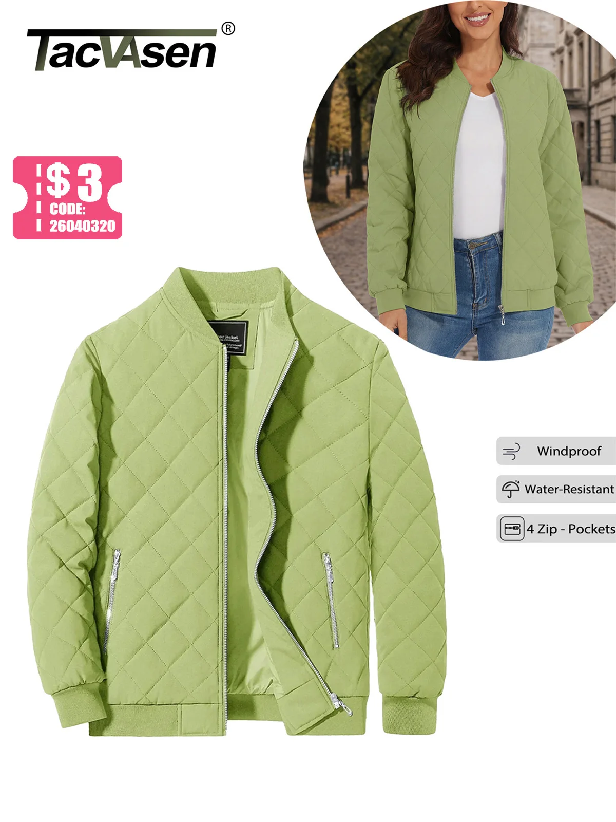 TACVASEN Padded Warm Jackets Womens Fashion Retro Pilot bomber Jackets Diamond Quilted Coats Full Zip Up Pockets Casual Outwear