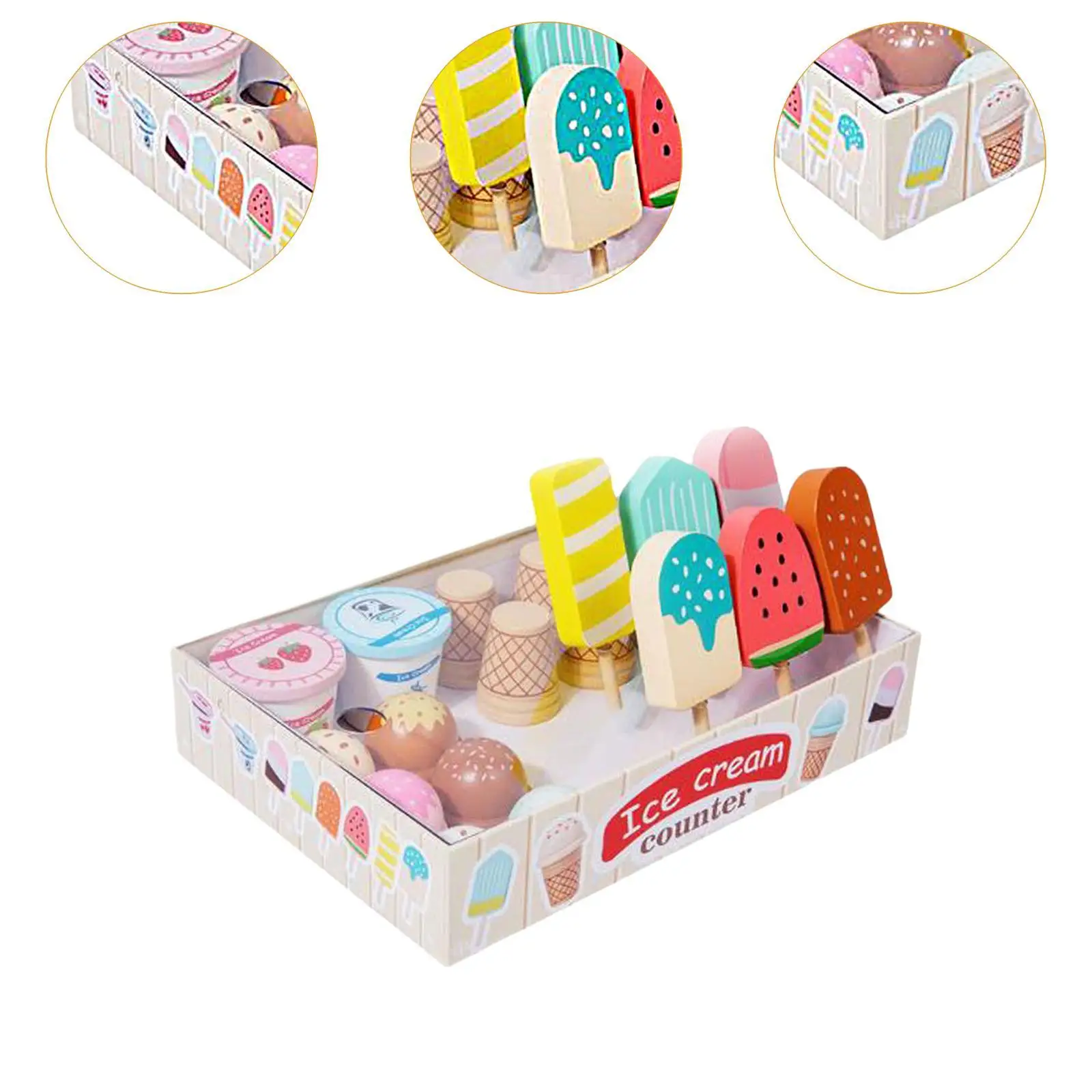 Wooden Ice Cream Counter Playset Education for Preschool Children Girls Boys