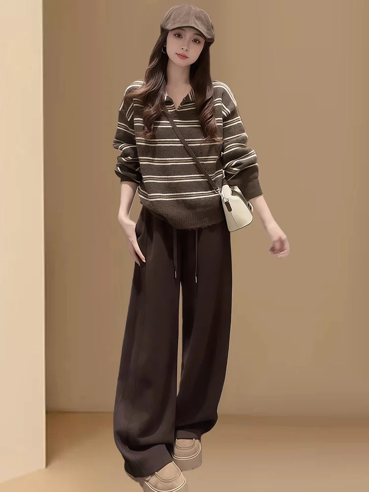 

Retro Faionable Wide Leg Pants Two Piece Set Autumn Winter Commute Sle Women's Clothing Set High Waist Breathable