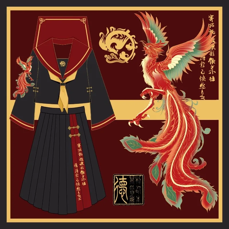 Cosplay Chinese Style Skirt Sets Japanese Style JK Uniform Black and Red Bad Sailor Suit Long Skirt Two Piece Set Girls Clothes