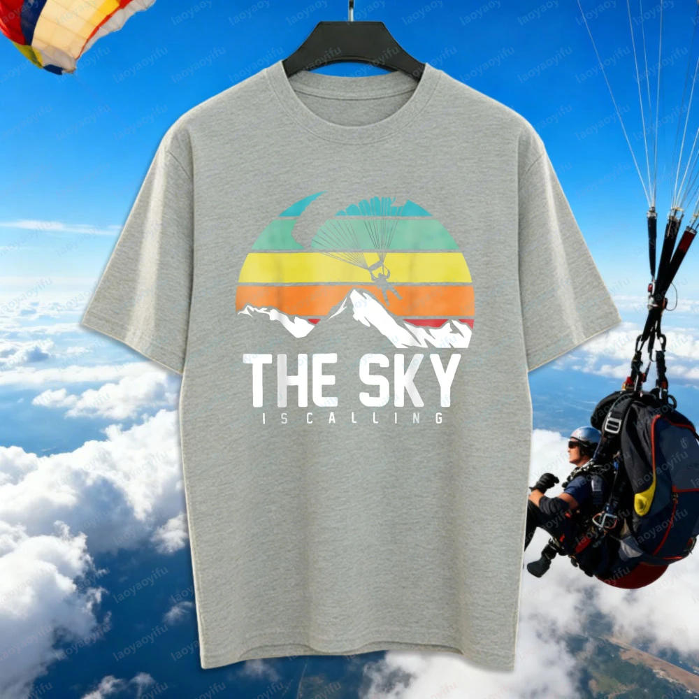 The Sky Is Calling Stunning Mountain Skydive Silhouette Art Shirt for Men Women Popular Skydiver Tee Outdoors Vintage Streetwear