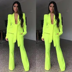 Women Wedding Tuxedos Bright Green Pants Suits Sets 2 Pcs Blazer Luxury Costumes Tailored Jacket Prom Dress