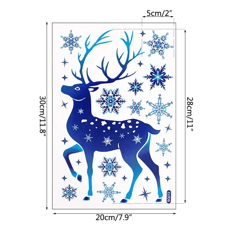 عيد الميلاد ملصقات نافذة الأيائل الأزرق ندفة الثلج لتقوم بها بنفسك الجدار ملصق مائي 2024 زينة عيد الميلاد للمنزل 2025 السنة الجديدة الحلي الهدايا