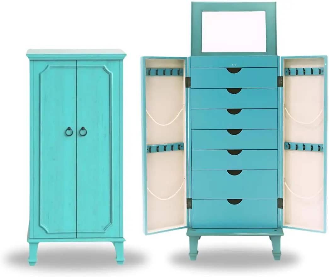 Hives & Ey - Charlize Jewelry Armoire - Fully Locking Jewelry Organization Storage - Turquoise