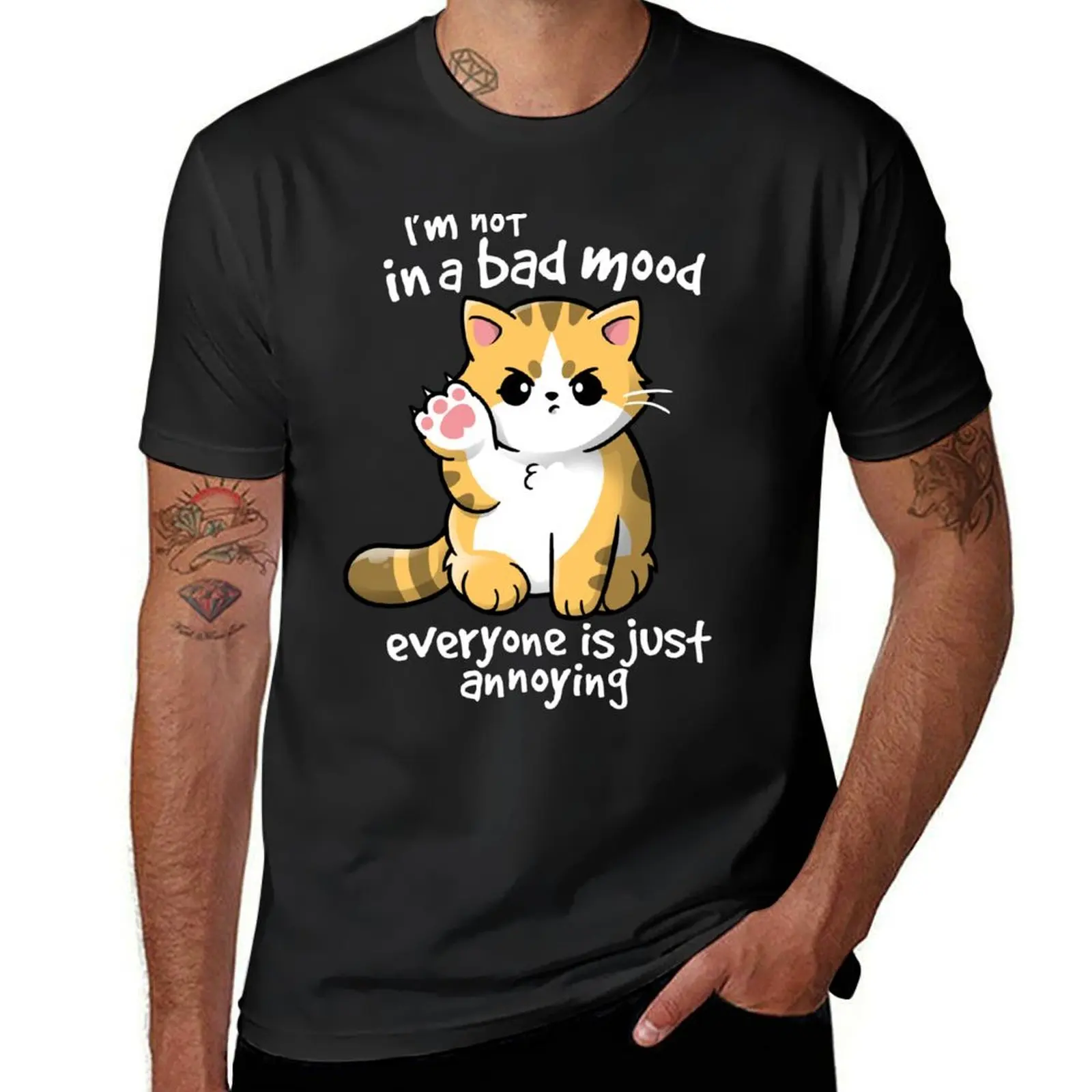 

cat bad mood T-Shirt shirts graphic tees sweat Aesthetic clothing mens graphic t-shirts