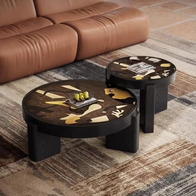 Italian minimalist coffee table combination living room home, high-end dopamine art antique round coffee table