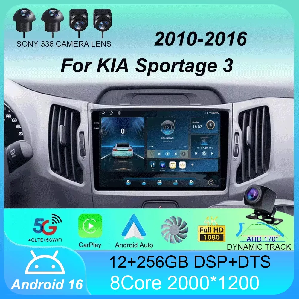 

Android 16 Car Radio Carplay Auto For Kia Sportage 3 SL 2010 2011 2012 2013 - 2016 BT Head Unit Navigation WIFI+4G Video Player
