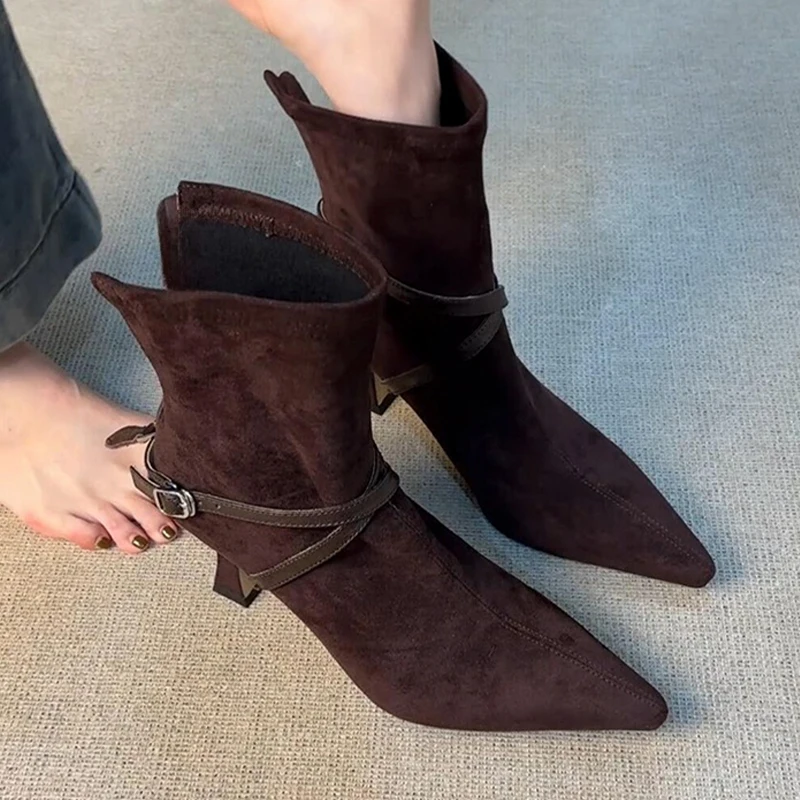 

Ankle Boots for Women High Heels Pointed Toe Fashion Shoes Winter Dress Elegant Pumps 2025 New Designer Luxury Botas De Mujer