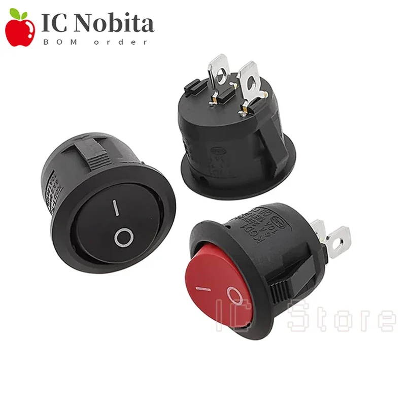 10PCS KCD1-105 20mm Diameter Small Round Boat Rocker Switch Mini Round Rocker Switch Black Red 2 Pin ON-OFF