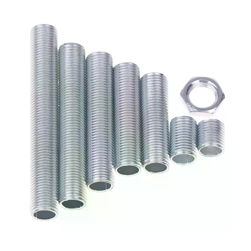 

10 шт. Металлические полые трубки M10 с резьбой, оцинкованные, для крепления ламп, винтовые гайки, колпачки для ламп, соединительные стержни для люстр, фиксирующие основания