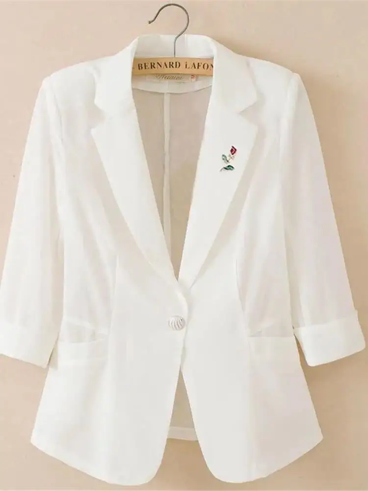 Women's Me ort Thin Summer New Faion Pure Color Small Western Sle Suiting Outerwear Sun Protection Seven Sve Coat