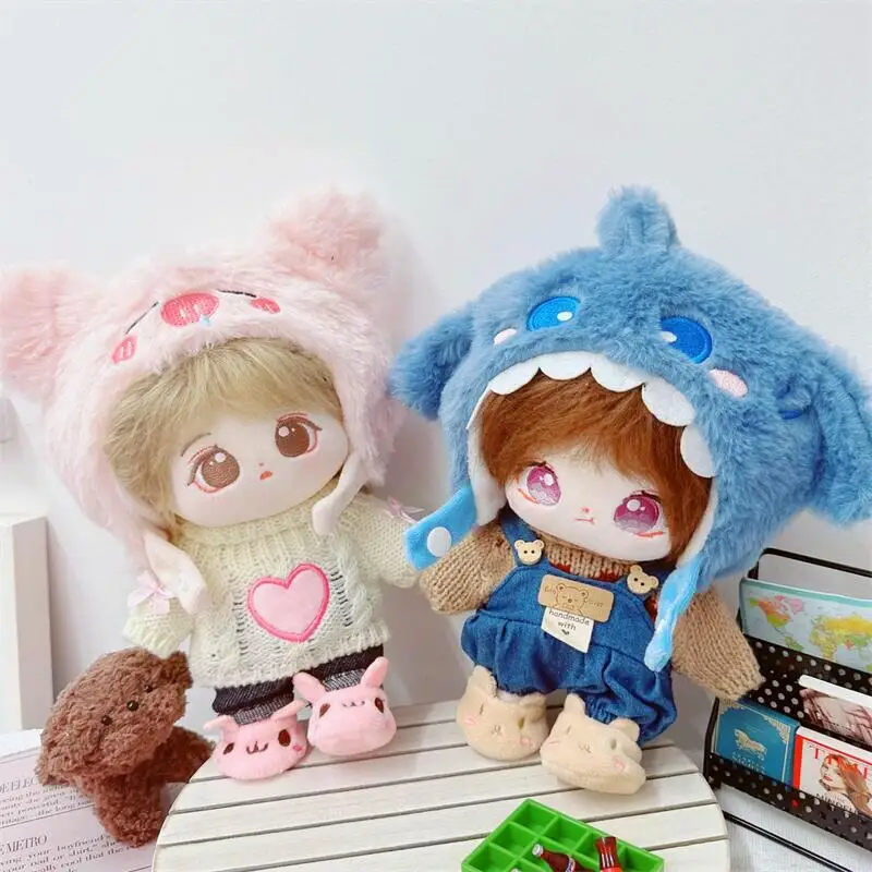 Doll Clothes for 20cm Cute Cartoon Fluffy Dog Hat Strap Pants Bunny Shoes Suit DIY Can Change Clothes Idol Cotton Doll Girl Gift