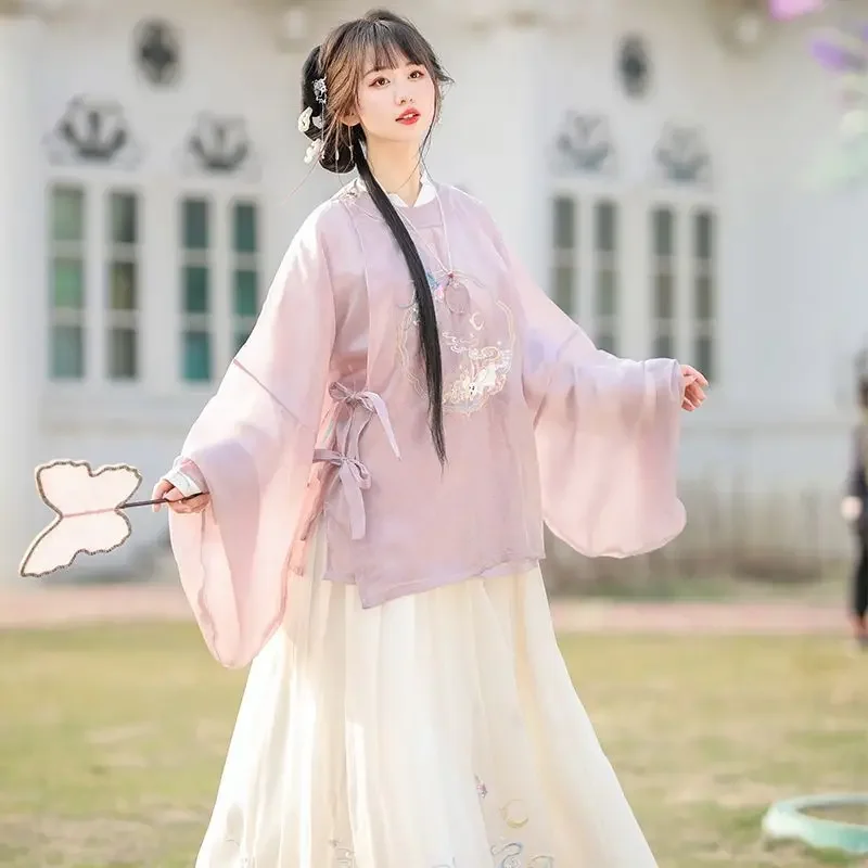 

Summer Original Ming Dynasty Rabbit Embroidered Hanfu Suit Purple Top Skirt Women's Clothing Sweet Fairy Party Dresses Vestido