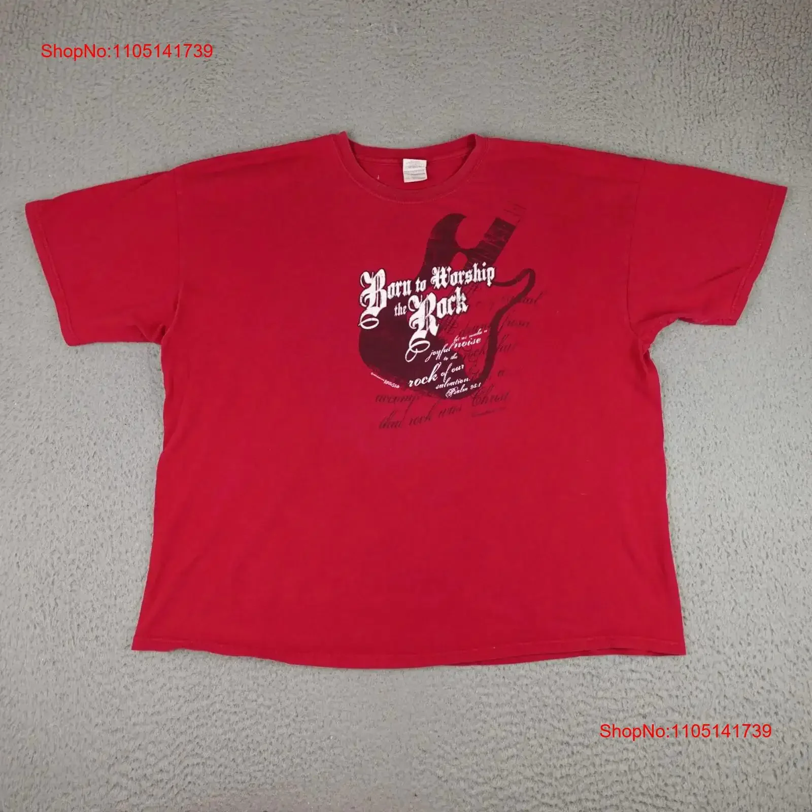 تي شيرت عتيق يسوع رجالي 2XL أحمر ولد لعبادة الصخور مزمور 95 عتيق جرافيك مغسول ملابس ناعمة مصممة أوم