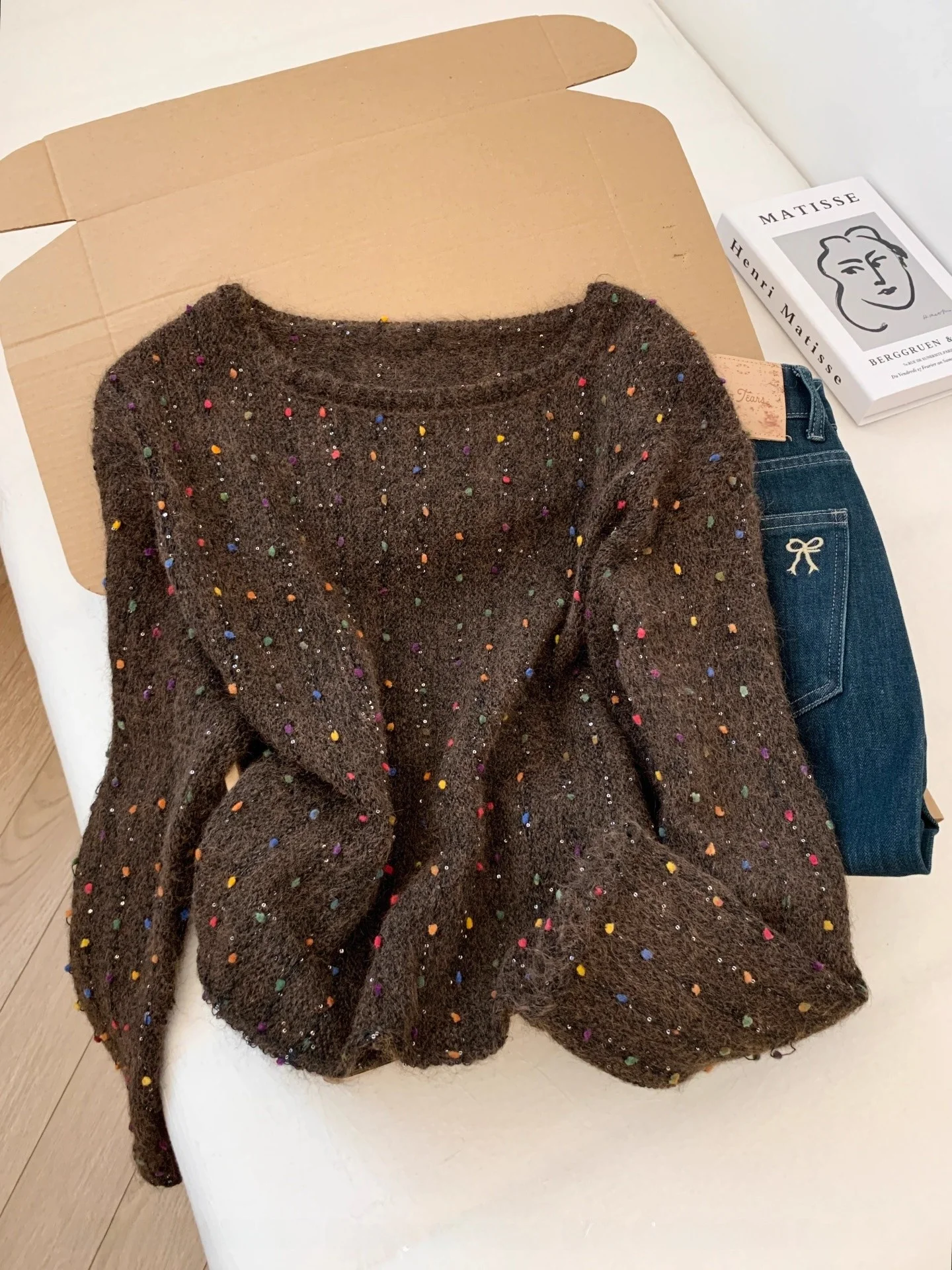 

Женский удобный круглый пуловер большого размера, трикотаж, полосатый свитер, цветная блузка в стиле ретро, свободная посадка, осень-зима, моя