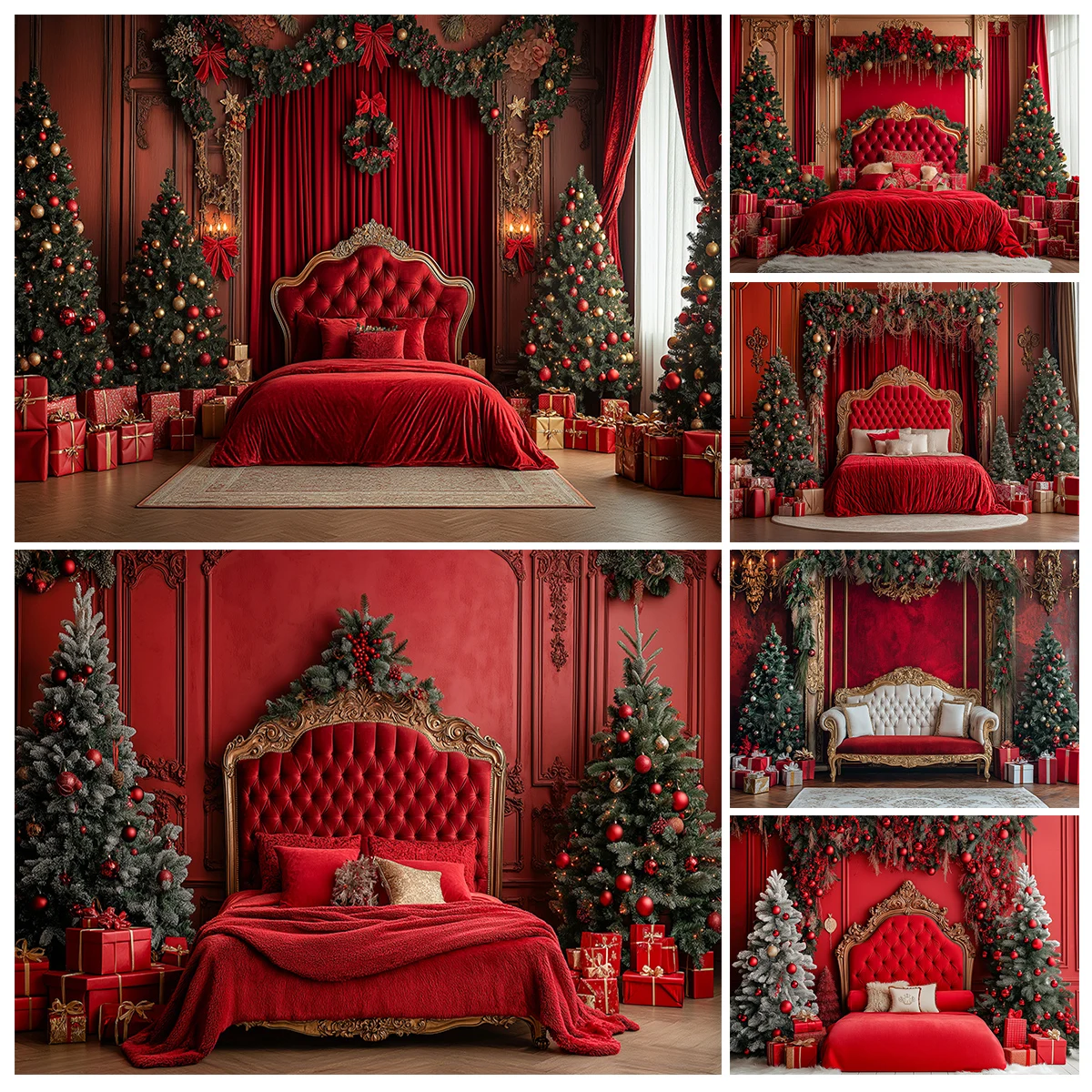 

Christmas Red Bedroom Headboard Backdrops Kids Adult Photography Child Baby Photocall Decors Xmas Rooms Decros Backgrounds