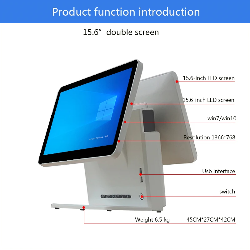 15.6 Inch Dual Touch Screen Desktop POS All-in-One Cash Register With Customer Secondary Display Complete Cashier System