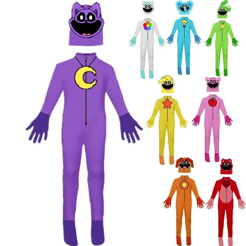 웃는 동물 고양이 코스프레 코스튬 아미날 유니콘 토끼 돼지 코끼리 곰 바디 슈트, 점프슈트 마스크, 소년 소녀 할로윈 코스튬