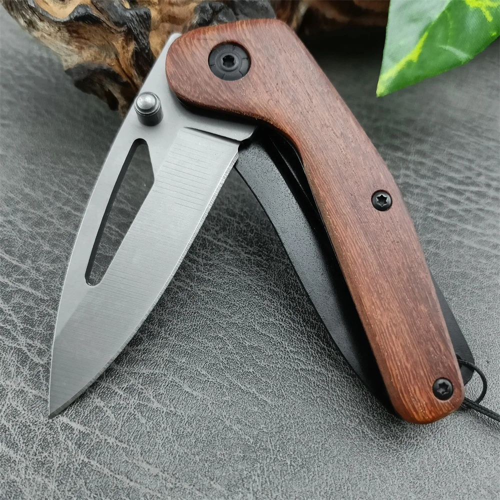 Mini DA85 Pocket Knife Folding Knife 5Cr13Mov Blade Wood Handles Sharp Safety Tactical Knife Utility Fruit Knives EDC Multitool