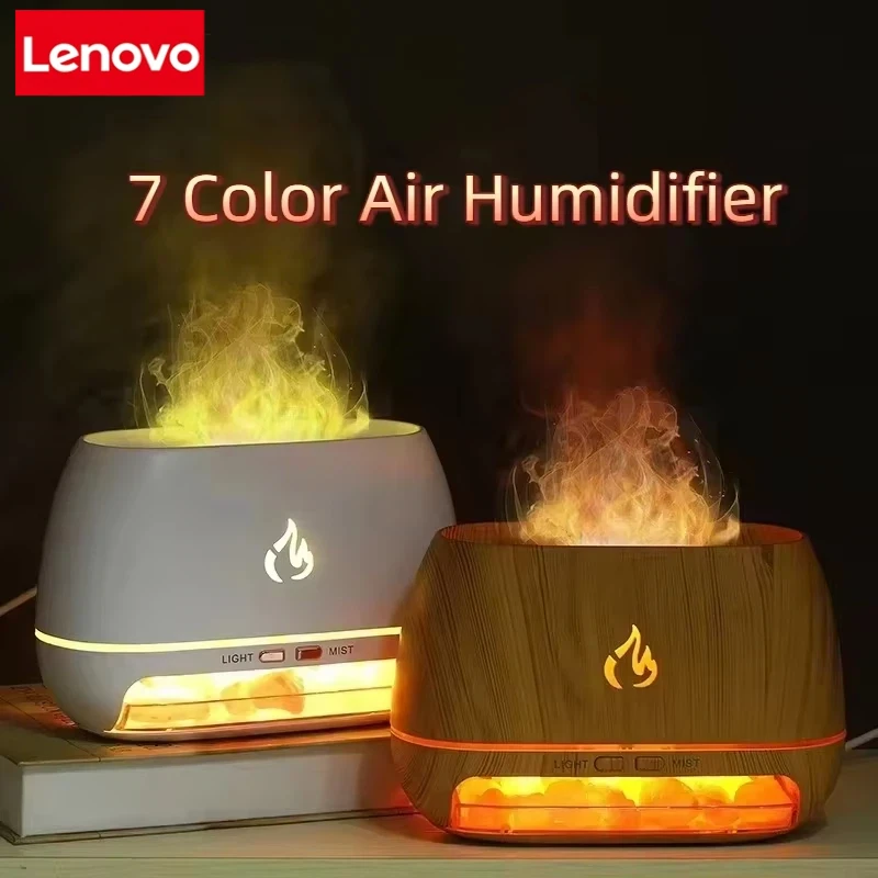 Lenovo Himalayan Crystal Salt Stone Aroma Air Humidifiers 3D Flame Fire Colorful Night Light Aromatherapy Essential Oil Diffuser