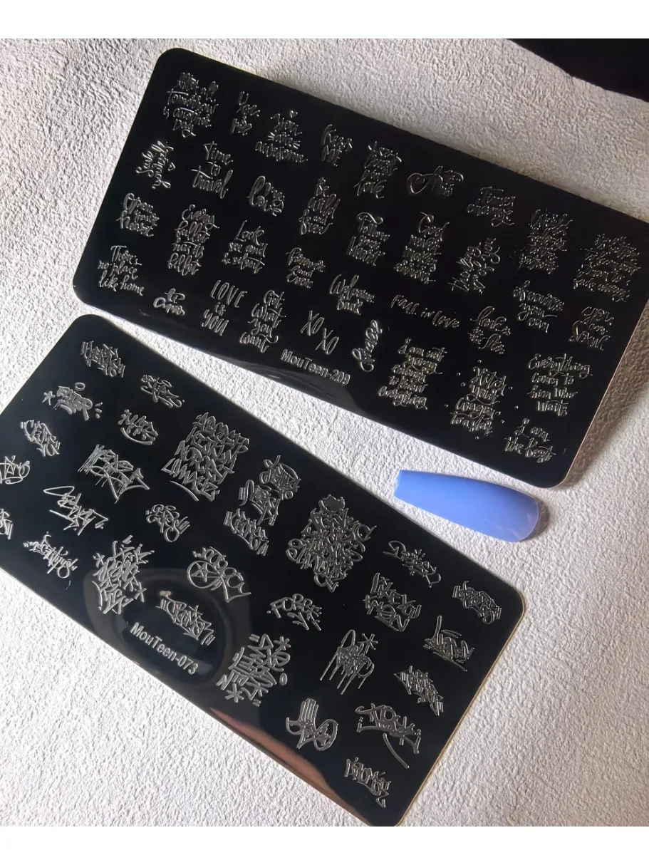 

2Pcs Graffiti Style English Letter Word Nail Stamping Plates Nail Art Stencil DIY Manicure Printing Tool MouTeen073/209