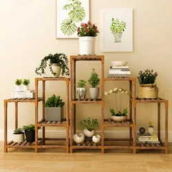 Solid Wood Stand Shelf for Indoor Plants Planters and Flower Pots Floor-to-ceiling Balcony Succulent Rack Garden Furniture Sets