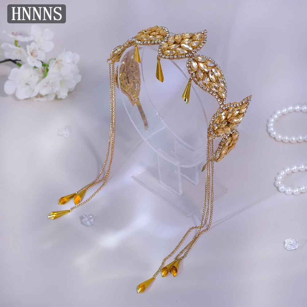 

HNNNS Head Jewelry Champagne Alloy Tassel Hair Hoop Vintage Headband For Women Bridal Headdress Wedding Hair Accessories A365