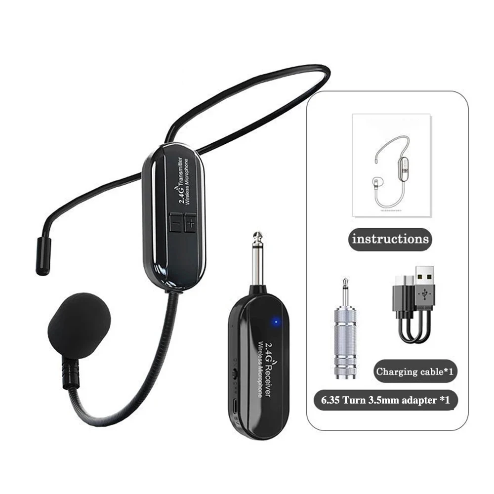 2.4G Wireless Microphones Dual Wireless Mic 2 Wireless Mics & 1 Receiver for Amplifier Voice Speaker Teaching Tours Guide