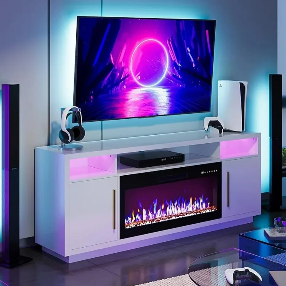 

LED Light Entertainment Center with 36" Electric Fireplace Heater, Storage Cabinet, Media Console Table for, Fireplaces