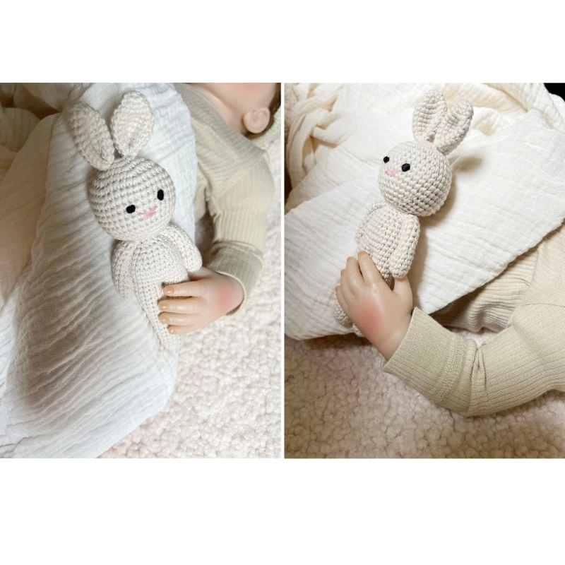 17.5cm 19cm Handmade Crochet Bunny Stuffed Toys Baby Sleeping Soothing Doll Easter Decoration Animal Rabbit Model Newborns Gifts