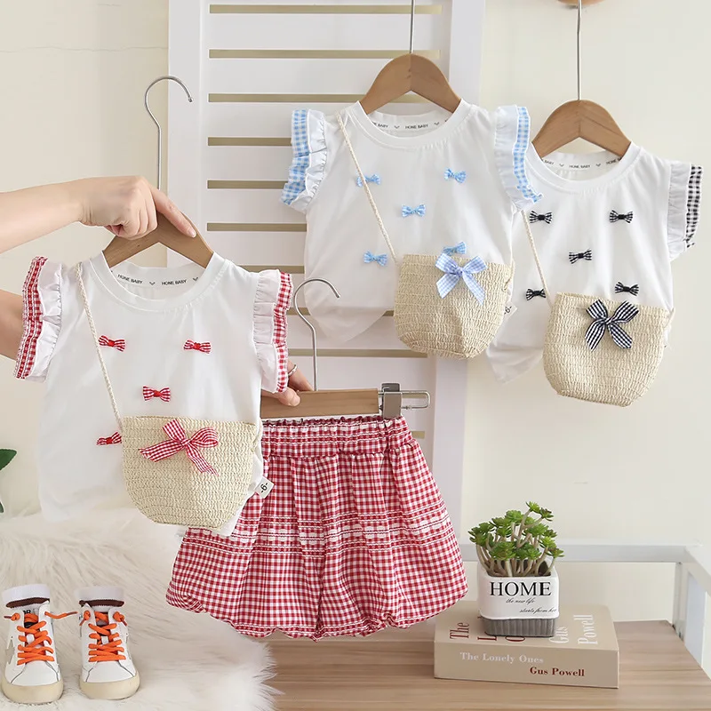 

Kids2026New summer outfit for girls, stylish baby fashion short-sleeve set1One3Summer children's clothing trendy wholesale