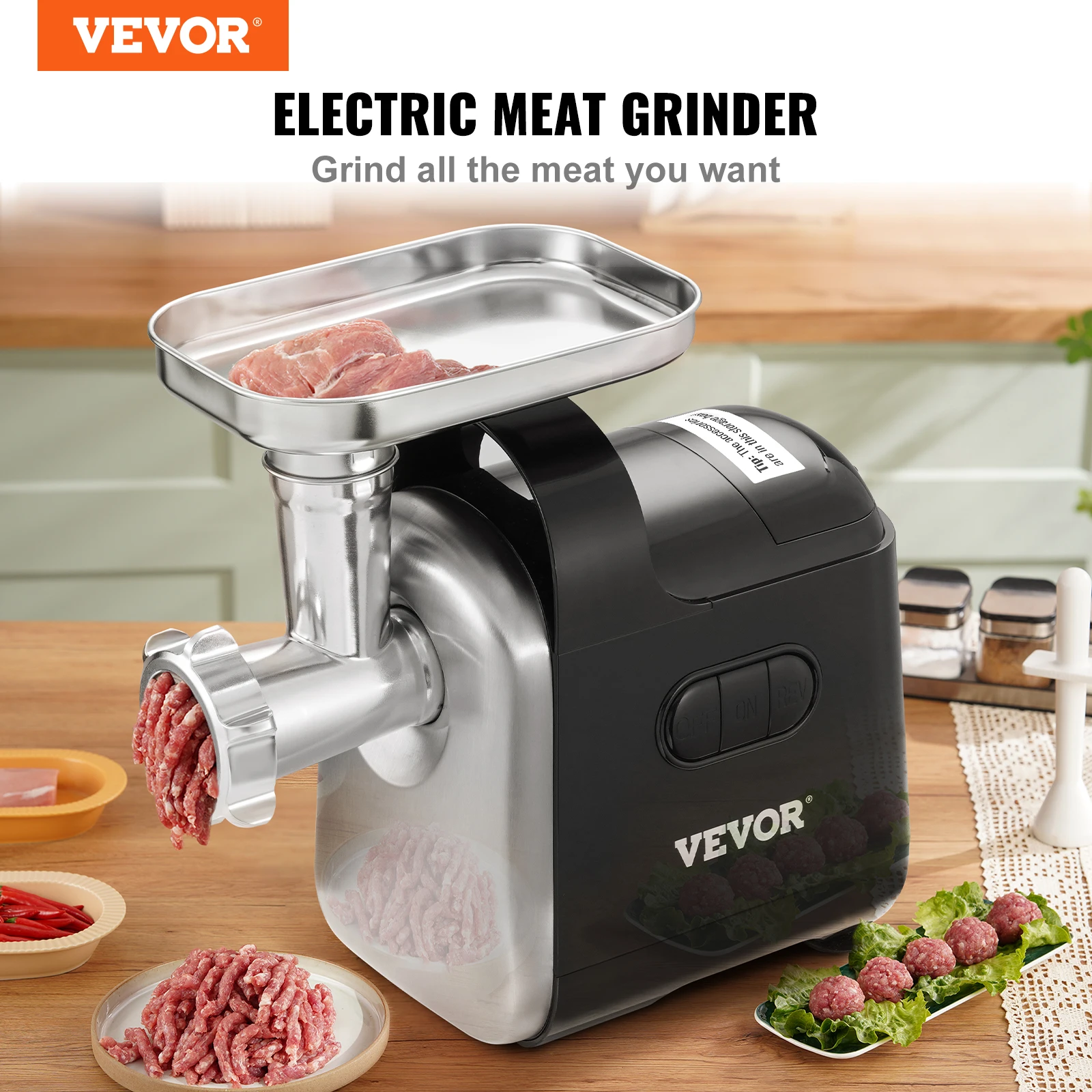 VEVOR 550W（2200W MAX) Electric Meat Grinder with 2 Blade 3 Grinding Plates, Sausage Maker & Kubbe Kit ABS + Stainless Steel