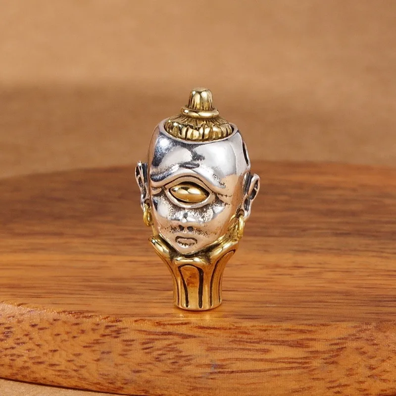 

Authentic S925 Sterling Silver Dharma Eye Three Way Connector with One Eyed Boy Integration for Mala Bracelet Perfect Fitting