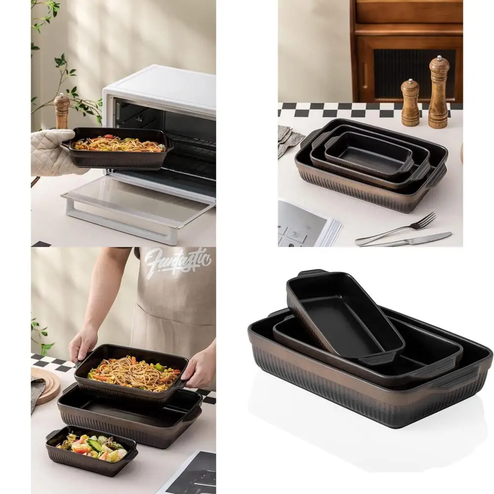 

Rectangular Ceramic Baking Dish, 9x13 Lasagna Pan, Casserole Set, Matte Black Reactive Glaze