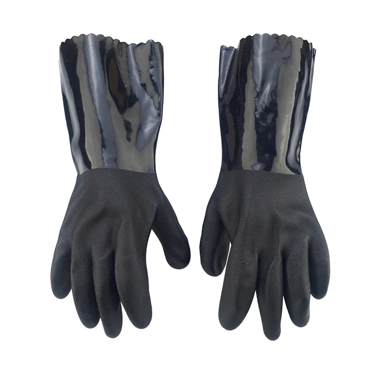 XYEHS 5 Pairs 28cm-30cm Full Black PVC Coating Chemical Resistant Safety Work Gloves Anti-Slip Palm Oil & Water Resistant