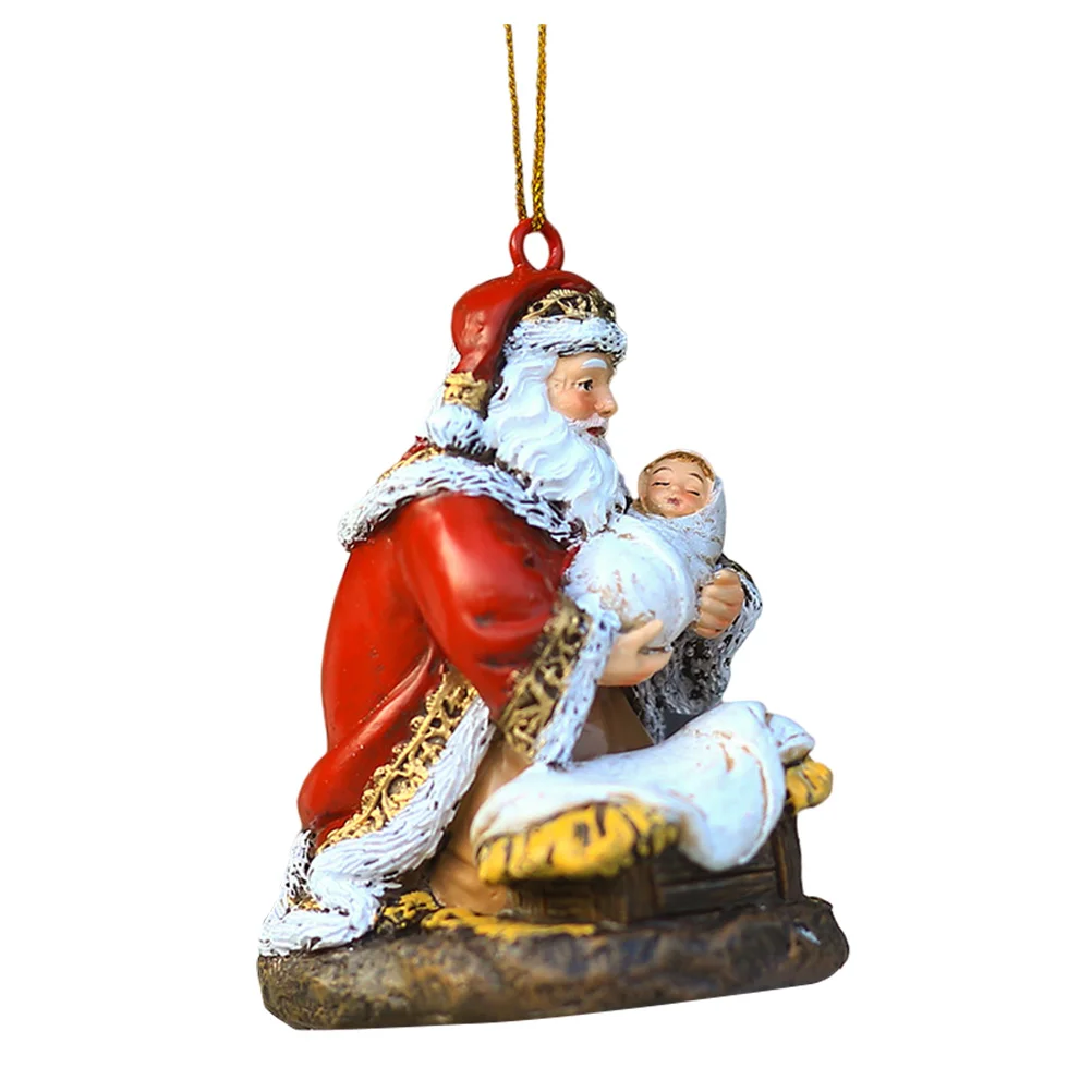 

Christmas Santa Hanging Resin Ornament Tree Jesus Figure Decor Birth Statue Claus Party Figurine Decoration Sitting Father