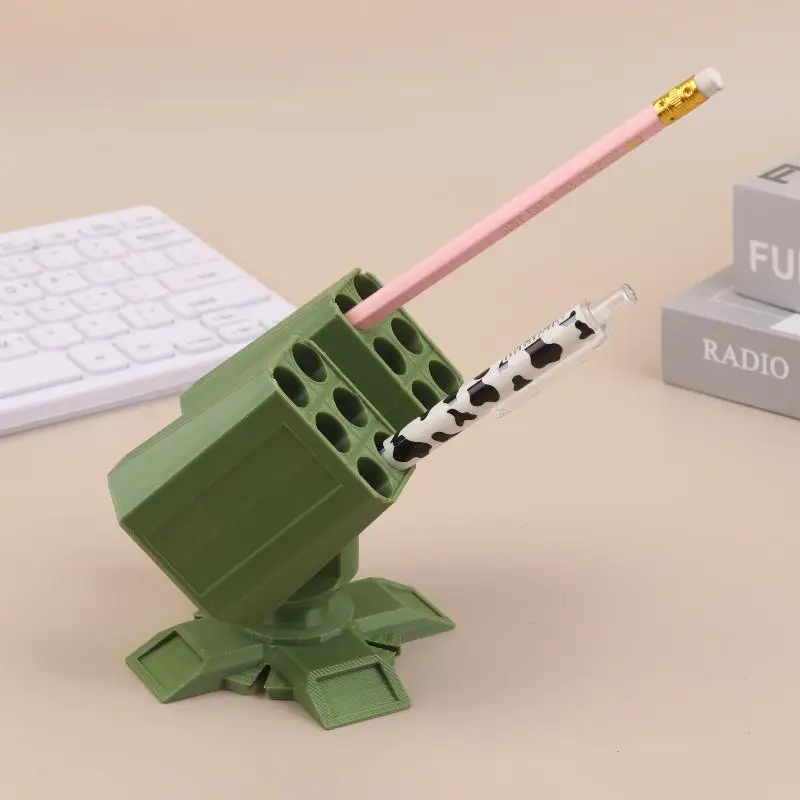 1Pc 3D Printed Missile Shaped Pen Holder Creative Anti-aircraft Missile Launcher Pen Stand Desktop Organizer Home Office Decor