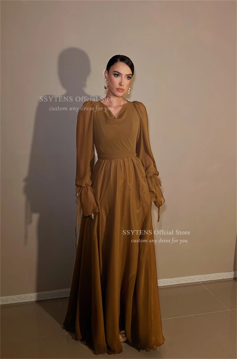 SSYTENS Robes De Soirée en mousseline De soie Occasions formelles Robes femme plage robe d'invité De mariage manches longues Robes De Soirée personnalisées