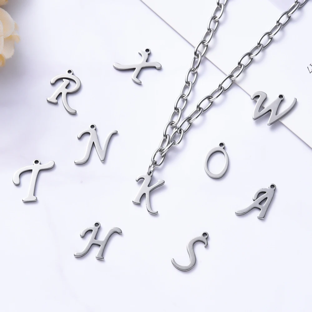 26Pcs 201 Stainless Steel Letter A-Z Metal Alphabet Charms - Flat Capital Letters With 1mm Hole for Jewelry Making and Craft