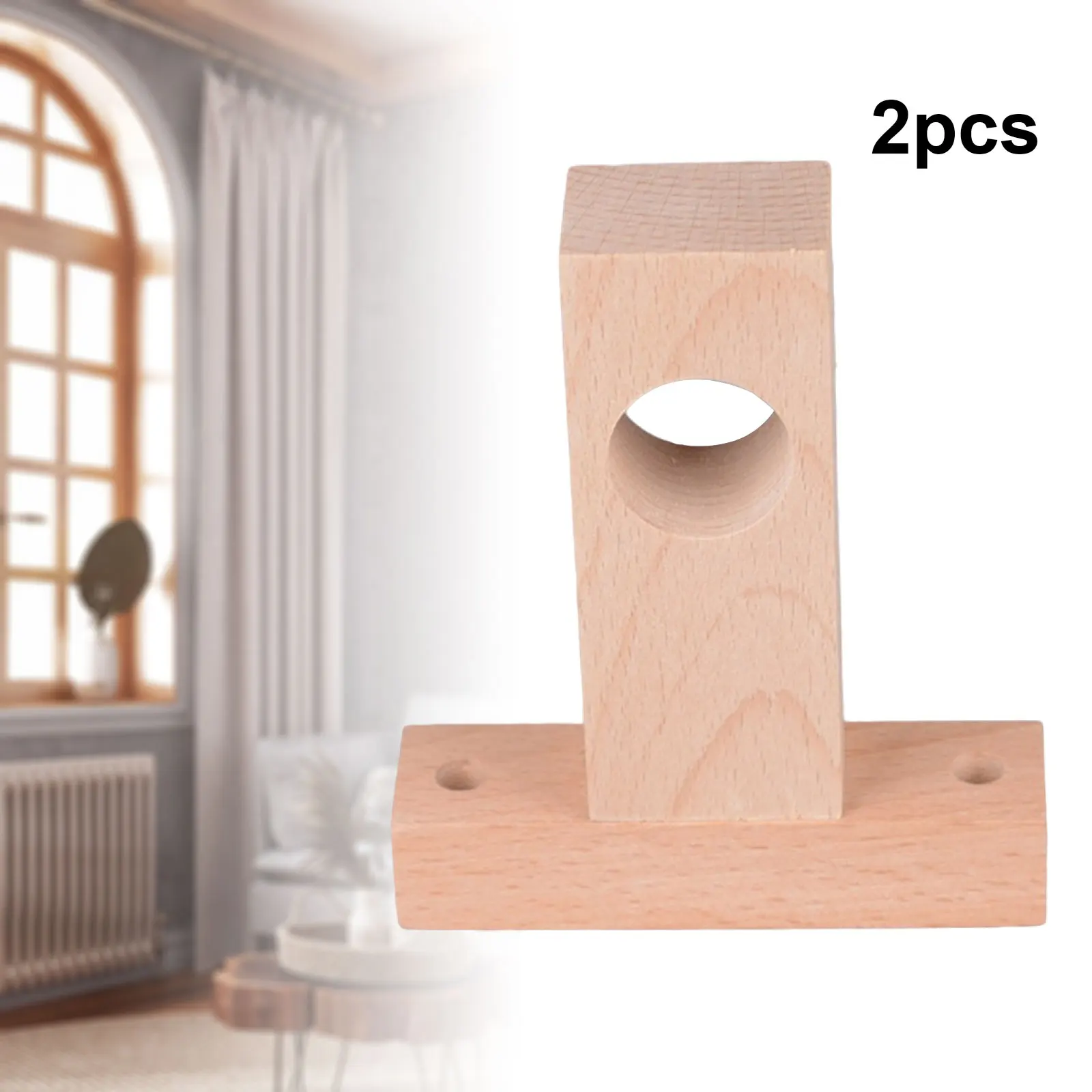 2Pcs Wooden Curtain Rod Support Bracket Curtain Hangers Hardware Practical Closet Rod End Roman Pole Bracket for Hotel Home shop