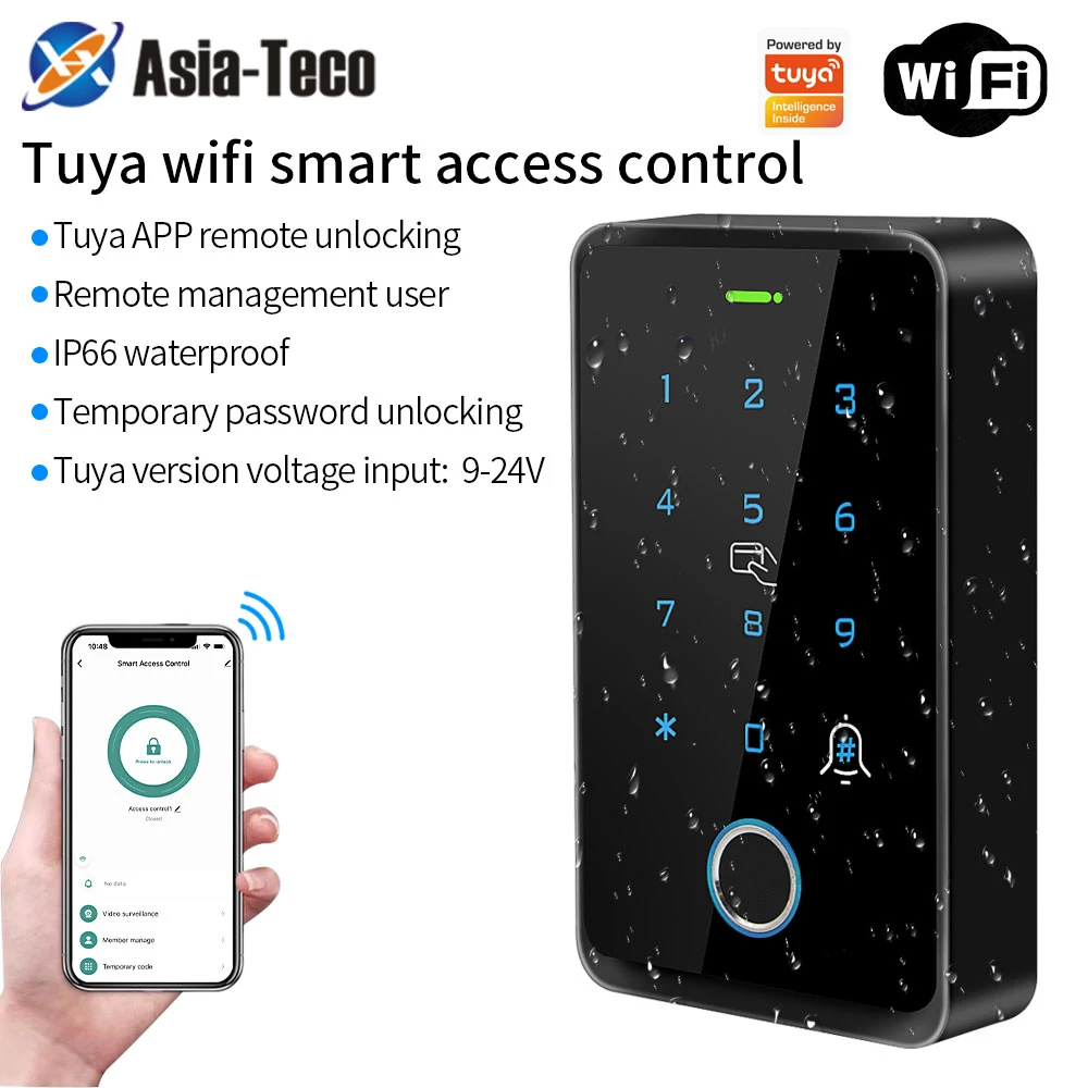 Outdoor Waterproof WiFi Fingerprint Keyboard Card Reader Supports Tuya App Mobile Application Remote Control Access Control