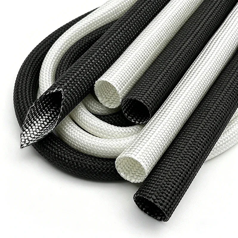 Black White Braided Fiberglass Sleeve 600 Deg.C High Temperature Chemical Glass Fiber Tube Fiberglass Sleeving 1~ 30mm