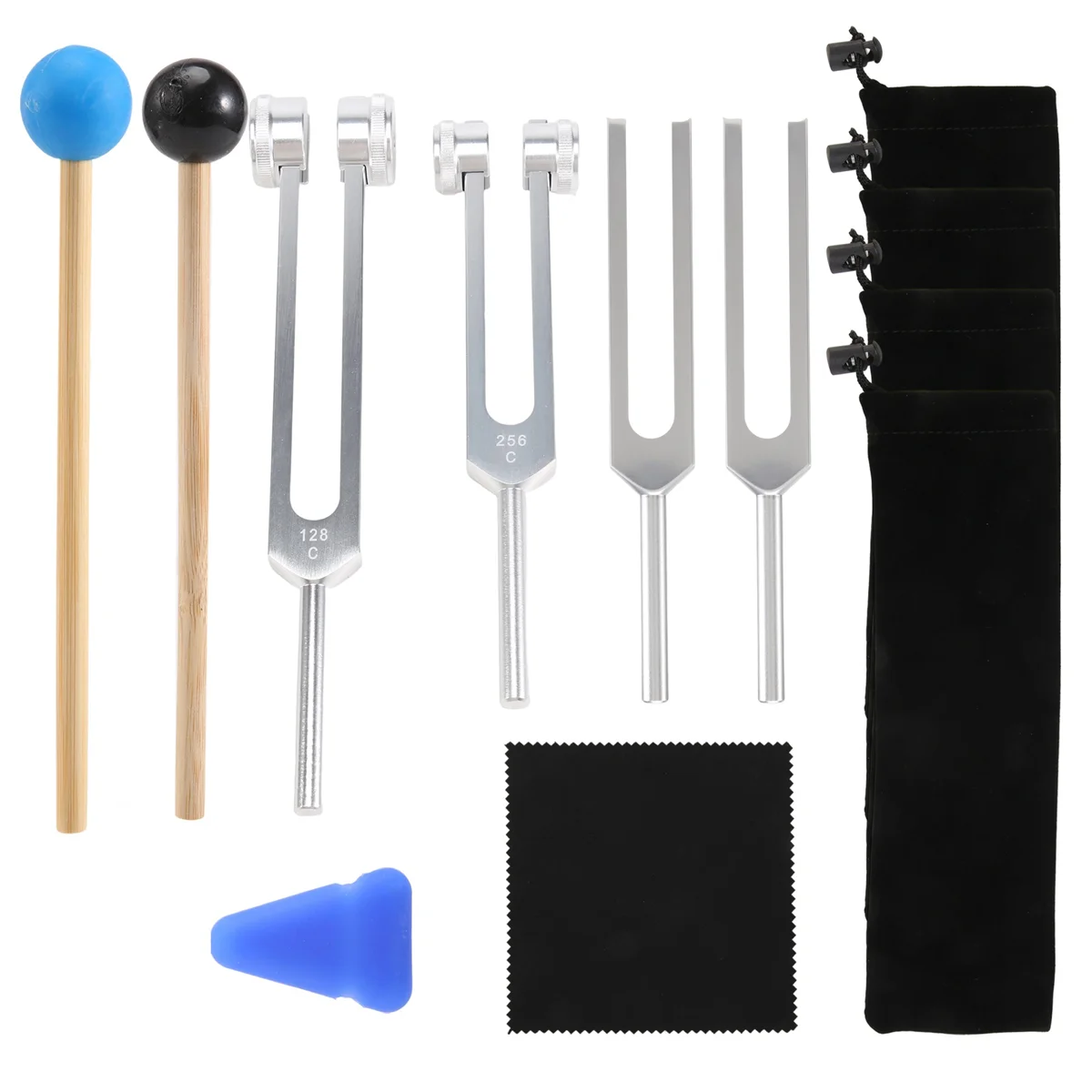 B50C 4 Pack Tuning Fork Set(128 Hz,256 Hz,512 Hz,528 Hz)with Tuning Fork Hammer for Sound Sound Vibration Tools