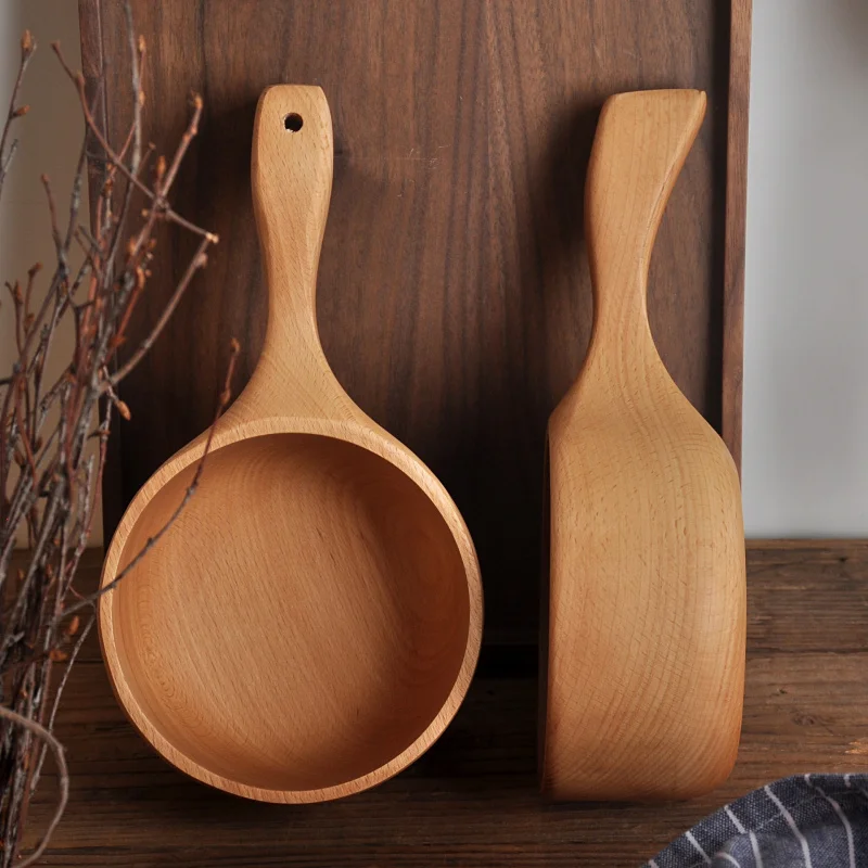 Korean Solid Wood Handle Trendy Eating Show Spoon - Lovage Wood Ladle, Large Size, Beechwood Kitchenware