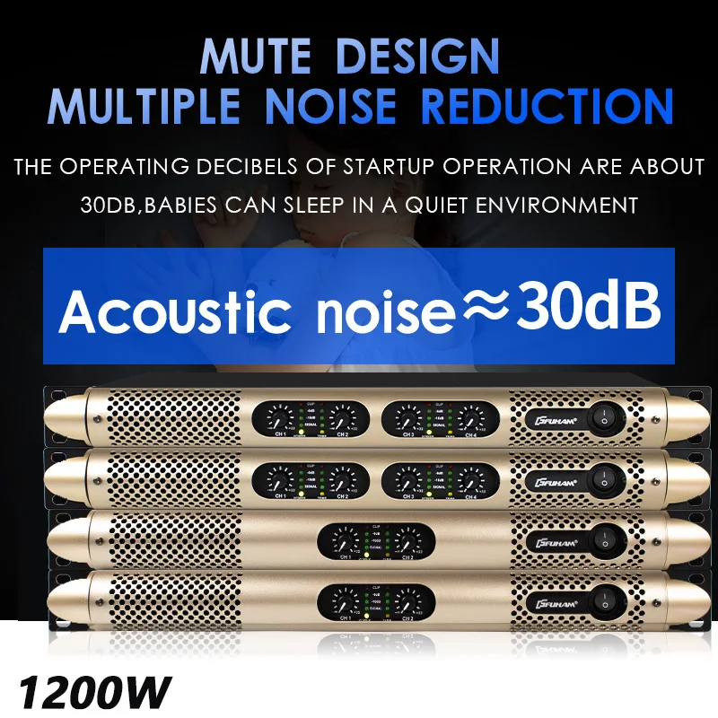 FUHAM KS2500 デジタルパワーアンプ ゴールドエディション 1200W 8Ω 2/4チャンネル DJサブウーファーアンプ ラインアレイスピーカーアンプ