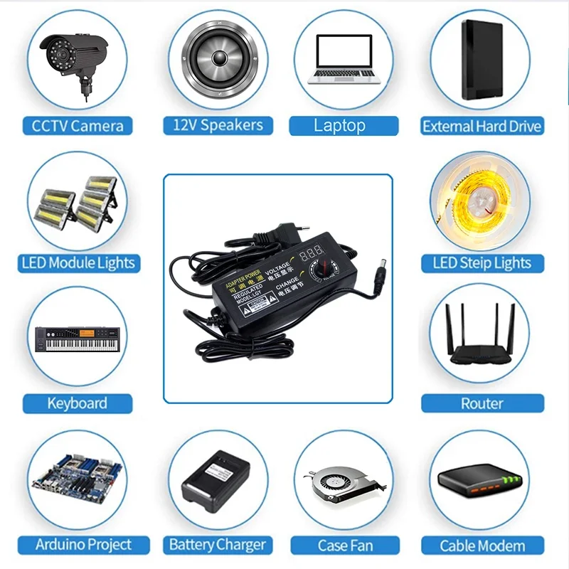 Новый универсальный адаптер питания 9 В, 12 В, 15 в, 18 В, 24 В, 1 А/3 а/5 А, Регулируемый источник питания для устройства, балансировка напряжения, вилка EU/US
