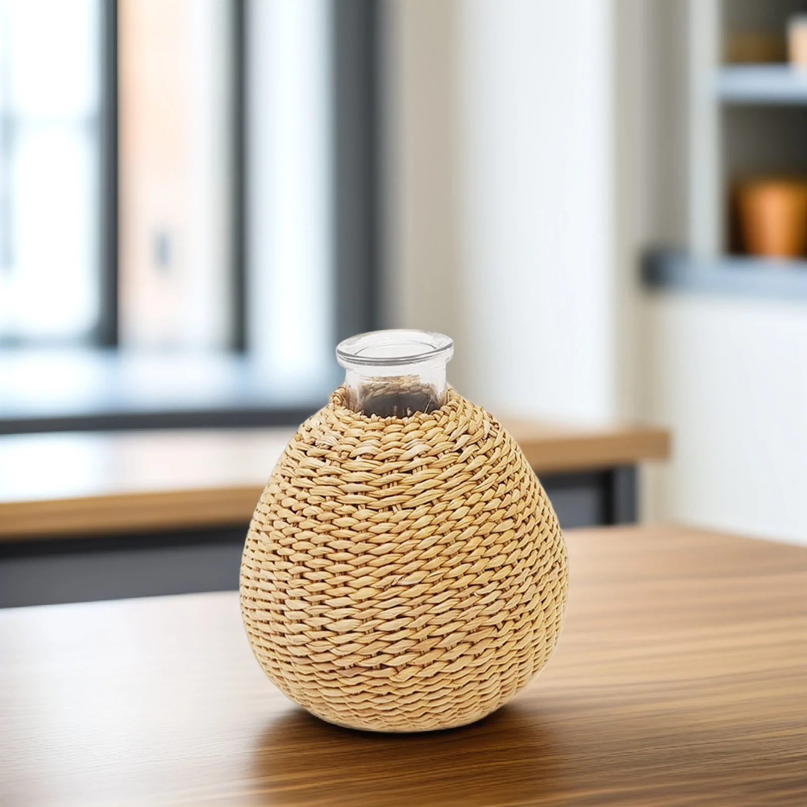 

Handwoven Rattan Glass Flower Vase Creative Desktop Vase Home Decoration Rustic Flower Pot Plant Container Plants Container