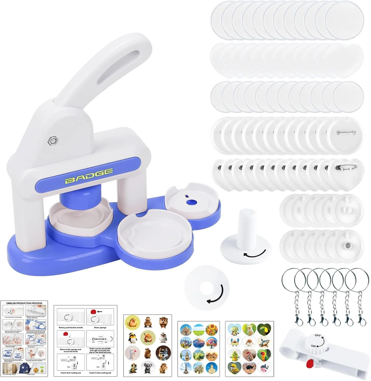 Badge Maker voor kinderen, DIY Pin Button Badge Maker Machine, draagbare persmachine Badge Punch Kit met 48 patronen badges